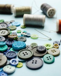 blue and white buttons with blue and red buttons